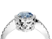 Accent Halo Engagement Ring Setting for Fancy Blue Pear-Shaped Center with Full-Length Pave Band and Prong Head in Sterling Silver