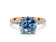 Solitaire Engagement Ring Setting for Fancy Blue Round Cut Center with Fine Pave Narrow Band and Prong Head in Rose Gold