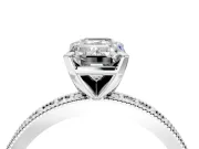 Milgrain Pave Engagement Ring Setting for Emerald Cut Center with Accent Band and Prong Head in White Gold