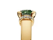 Solitaire Engagement Ring Setting for Fancy Green Cushion Cut Center with Wide Band, Pave Collar and Prong Head in Yellow Gold