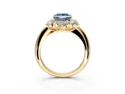 Small-Accent Cluster Halo Engagement Ring Setting for Fancy Blue Princess Cut Center with Plain Band and Prong Head in Yellow Gold