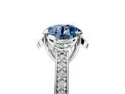 Floral Engagement Ring Setting for Fancy Blue Round Cut Center with Four Accent Clusters and Prong Head in Sterling Silver