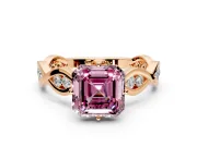Solitaire Engagement Ring Setting for Fancy Pink Asscher Cut Center with Accented Twist Band and Leaf Prong Head in Rose Gold