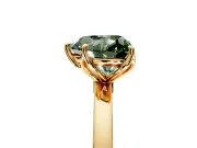 Solitaire Engagement Ring Setting for Fancy Green Heart-Shaped Center with Thin Rounded Plain Band and Prong Head in Yellow Gold