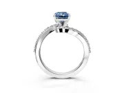 Solitaire Engagement Ring Setting for Fancy Blue Radiant Cut Center with Pave Bypass Swirl Band and Prong Head in Platinum