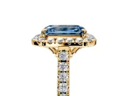 Halo Engagement Ring Setting for Fancy Blue Emerald Cut Center with Raised Halo, Pave Band and Prong Head in Yellow Gold