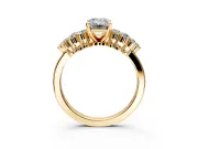 Cluster Engagement Ring Setting for Emerald Cut Center with 2-Row Shoulder Clusters and Prong Head in Yellow Gold