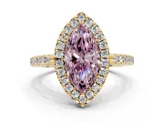 Pave Halo Engagement Ring Setting for Fancy Pink Marquise Center with Single Row Pave Band and Prong Head in Yellow Gold