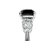 3 Stone Engagement Ring Setting for Fancy Black Cushion Cut Center with Large Pear-Shaped Accents and Prong Head in Platinum