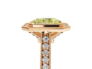 Halo Engagement Ring Setting for Fancy Yellow Radiant Cut Center with Milgrain Pave Band and Bezel Head in Rose Gold