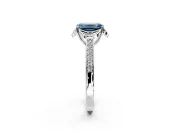 Floral Engagement Ring Setting for Fancy Blue Emerald Cut Center with Four Accent Clusters and Prong Head in White Gold