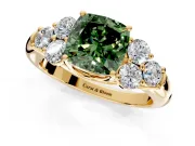 Cluster Engagement Ring Setting for Fancy Green Cushion Cut Center with Round Cut Accent Frame and Prong Head in Yellow Gold