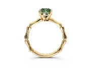 Solitaire Engagement Ring Setting for Fancy Green Cushion Cut Center with Bamboo Band and Prong Head in Yellow Gold