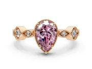 Vintage Station Engagement Ring Setting for Fancy Pink Pear-Shaped Center with Accents and Prong Head in Rose Gold