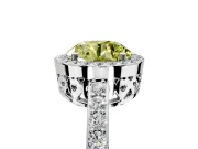Halo Engagement Ring Setting for Fancy Yellow Round Cut Center with Heart-Shaped Openwork, Pave Band and Prong Head in Platinum