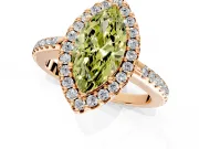 Pave Halo Engagement Ring Setting for Fancy Yellow Marquise Center with Single Row Pave Band and Prong Head in Rose Gold