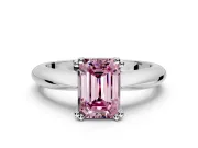 Solitaire Engagement Ring Setting for Fancy Pink Emerald Cut Center with Reverse Tapered Band and Prong Head in Sterling Silver