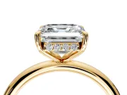 Hidden Halo Engagement Ring Setting for Asscher Cut Center with Thin Rounded Band and Prong Head in Yellow Gold