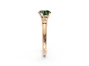 3 Stone Engagement Ring Setting for Fancy Green Round Cut Center with Wide Plain Band and Prong Head in Rose Gold