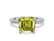 Solitaire Engagement Ring Setting for Fancy Yellow Asscher Cut Center with Fine Pave Band and Prong Head in Platinum