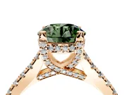 Solitaire Engagement Ring Setting for Fancy Green Round Cut Center with Widening Pave Band and Claw Prong Head in Rose Gold