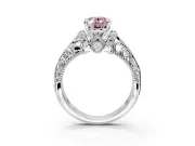 Solitaire Engagement Ring Setting for Fancy Pink Oval Center with Filigree Accent Basket and Prong Head in Platinum