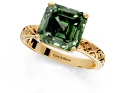Solitaire Engagement Ring Setting for Fancy Green Asscher Cut Center with Milgrain X Pattern Band and Prong Head in Yellow Gold