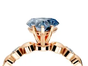Solitaire Engagement Ring Setting for Fancy Blue Heart-Shaped Center with Beaded Bezel Station Band and Prong Head in Rose Gold