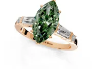 Bar-Set Engagement Ring Setting for Fancy Green Marquise Center with Tapered Baguette Accents and Prong Head in Rose Gold
