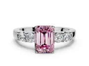 5 Stone Engagement Ring Setting for Fancy Pink Emerald Cut Center with Plain Band and Prong Head in Platinum