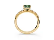 Cluster Engagement Ring Setting for Fancy Green Cushion Cut Center with Round Cut Accent Band and Prong Head in Yellow Gold