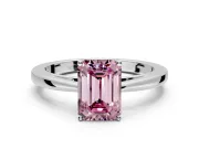 Solitaire Engagement Ring Setting for Fancy Pink Emerald Cut Center with Open Cathedral Shoulders and Prong Head in Platinum