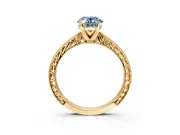 Solitaire Engagement Ring Setting for Fancy Blue Oval Center with Engraved Milgrain Band and Prong Head in Yellow Gold