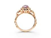 Halo Engagement Ring Setting for Fancy Pink Pear-Shaped Center with Open Scroll Shoulders and Prong Head in Rose Gold