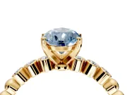 Solitaire Engagement Ring Setting for Fancy Blue Pear-Shaped Center with Bezel-Dot Beaded Band and Prong Head in Yellow Gold
