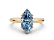 Solitaire Engagement Ring Setting for Fancy Blue Marquise Center with Reverse Tapered Band and Prong Head in Yellow Gold
