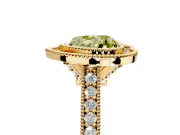 Halo Engagement Ring Setting for Fancy Yellow Heart-Shaped Center with Milgrain Pave Band and Bezel Head in Yellow Gold