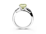 3 Stone Engagement Ring Setting for Fancy Yellow Asscher Cut Center with Tapered Baguettes, Plain Band and Prong Head in White Gold