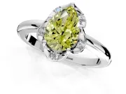 Floral Frame Engagement Ring Setting for Fancy Yellow Pear-Shaped Center with Accent Clusters and Prong Head in Sterling Silver