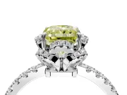 Halo Engagement Ring Setting for Fancy Yellow Radiant Cut Center with Openwork Halo, Pave Band and Prong Head in Sterling Silver