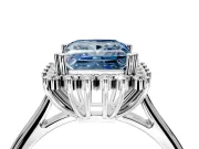 Starburst Halo Engagement Ring Setting for Fancy Blue Princess Cut Center with Thin Round-Wire Band and Prong Head in Platinum