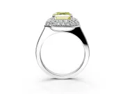 Halo Engagement Ring Setting for Fancy Yellow Asscher Cut Center with Plain Tapered Band and Prong Head in Platinum