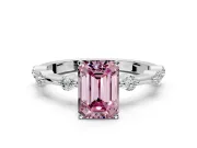 Solitaire Engagement Ring Setting for Fancy Pink Emerald Cut Center with Bezel Station Band and Prong Head in Platinum