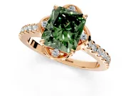 Floral Engagement Ring Setting for Fancy Green Radiant Cut Center with Pave Band and Floral Prong Head in Rose Gold