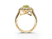 Large Accent Halo Engagement Ring Setting for Fancy Yellow Radiant Cut Center with Pave Split Shank and Prong Head in Yellow Gold