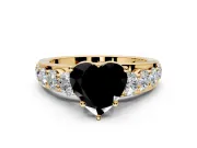 Solitaire Engagement Ring Setting for Fancy Black Heart-Shaped Center with Graduated Shared Prongs and Prong Head in Yellow Gold