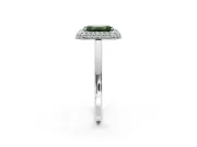 Halo Engagement Ring Setting for Fancy Green Emerald Cut Center with Plain Tapered Band and Prong Head in Sterling Silver