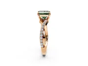 Solitaire Engagement Ring Setting for Fancy Green Princess Cut Center with Half-Pave Crossover Band and Prong Head in Rose Gold
