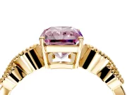 Leaf Engagement Ring Setting for Fancy Pink Radiant Cut Center with Milgrain Accent Band and Prong Head in Yellow Gold