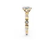 Solitaire Engagement Ring Setting for Pear-Shaped Center with Beaded Bezel Station Band and Prong Head in Yellow Gold